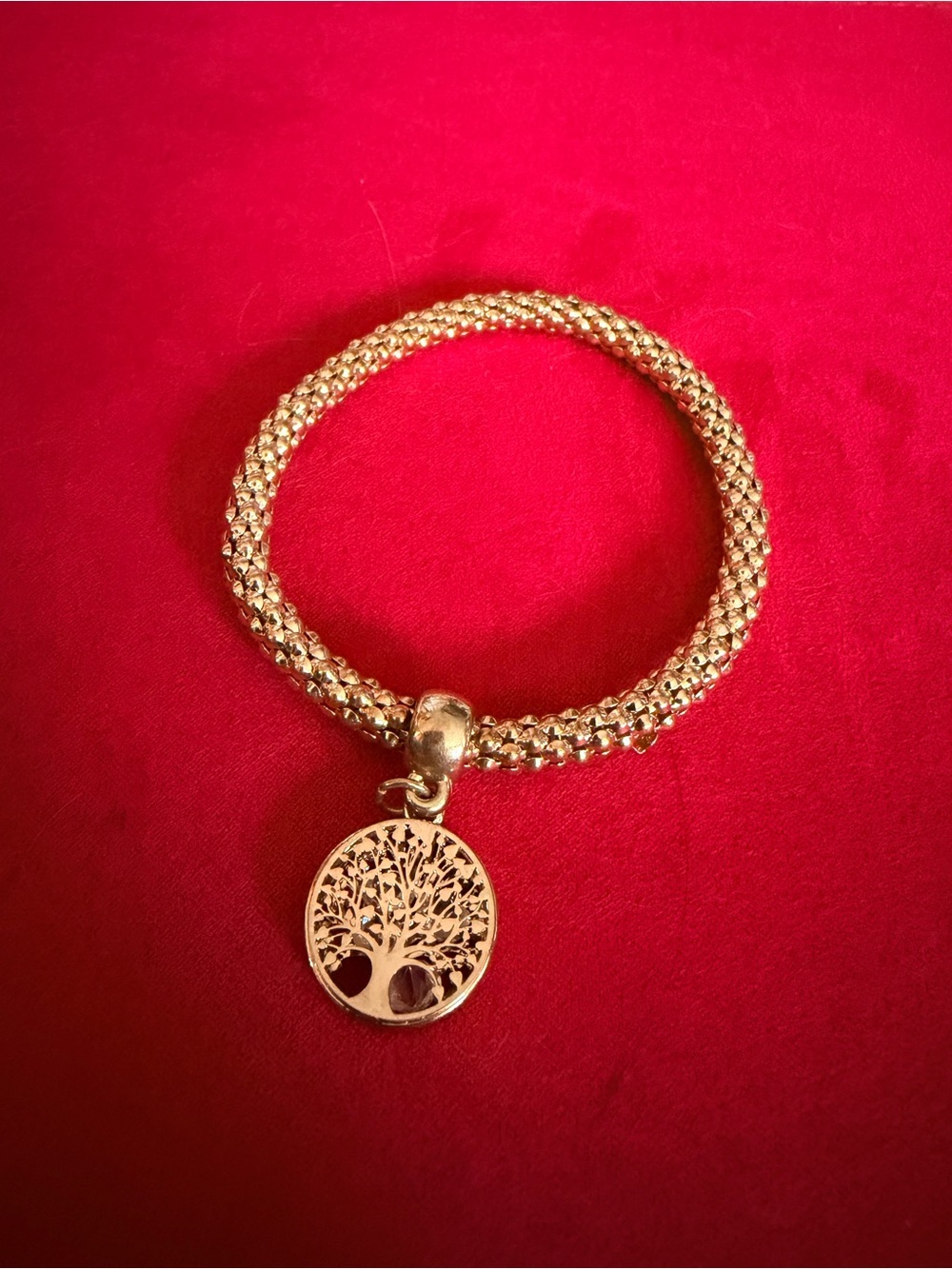 Gold Tree of Life Beaded Stretch Charm Bracelet for Women